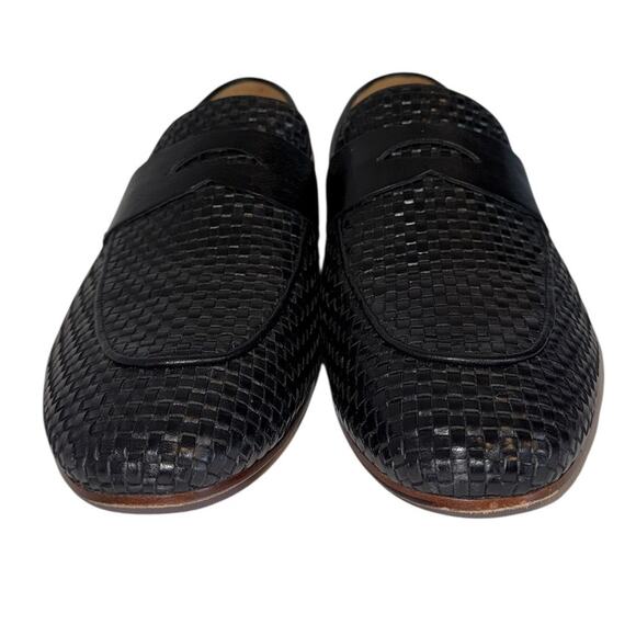 Men’s Black Woven Leather Penny Loafers Size 13 Dress Shoes Slip-On